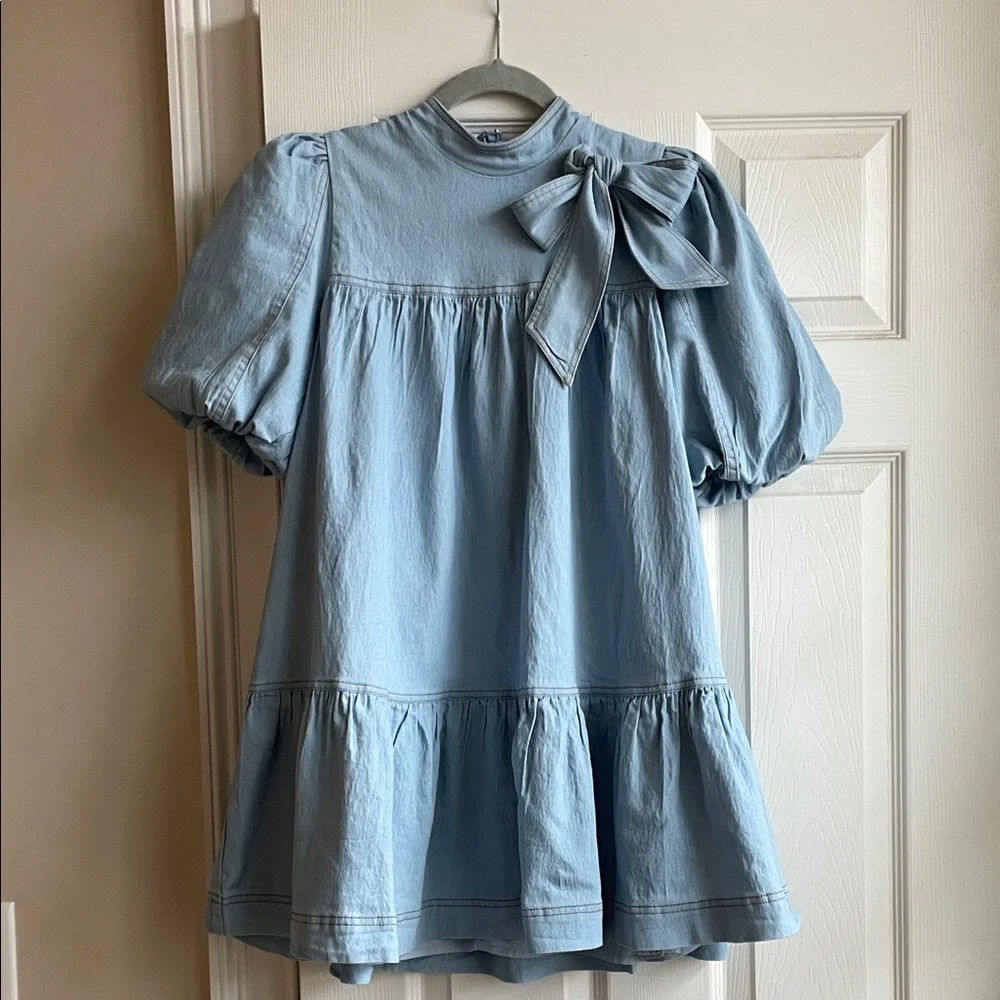 Women’s Denim Dress with Bow Accent S - Picture 1 of 4